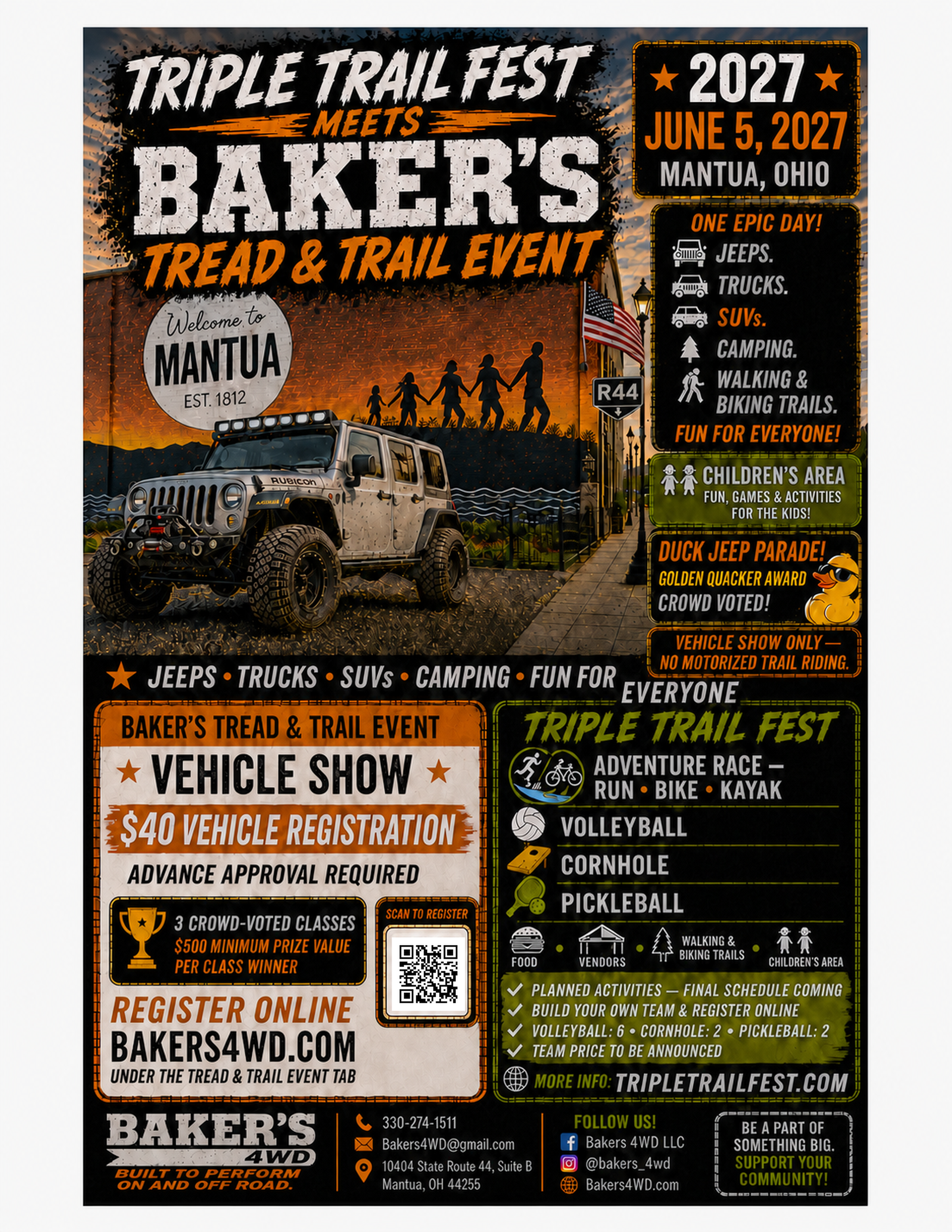 Baker's Tread and Trail event registration flyer