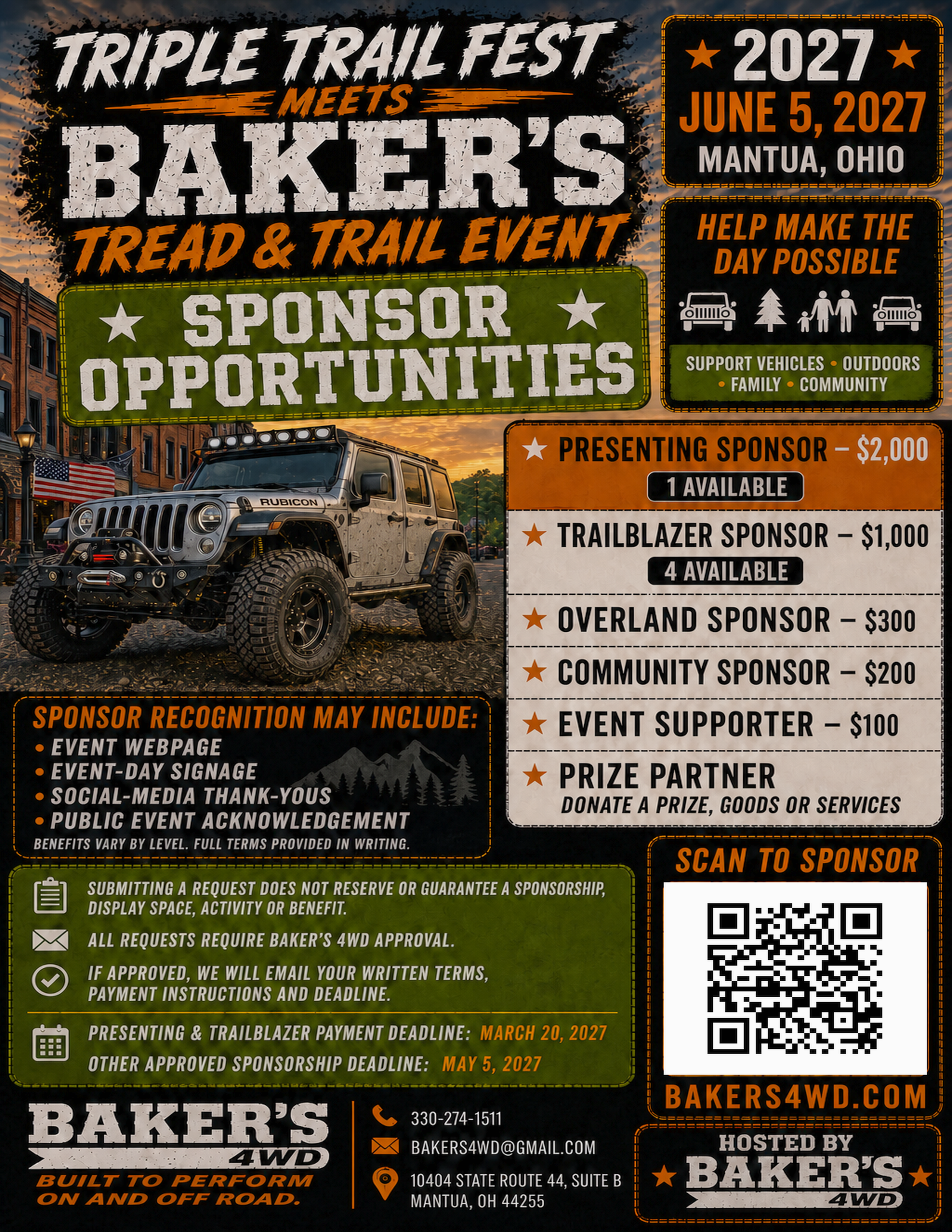 Baker's Tread and Trail sponsor opportunities flyer