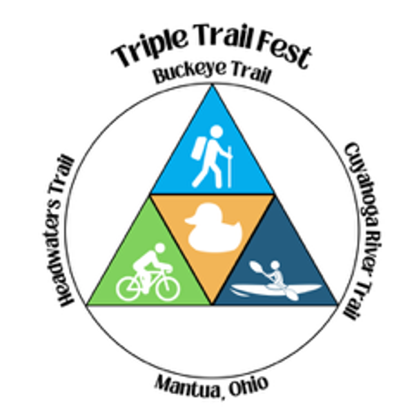 Triple Trail Fest logo featuring the Buckeye Trail, Headwaters Trail and Cuyahoga River Trail