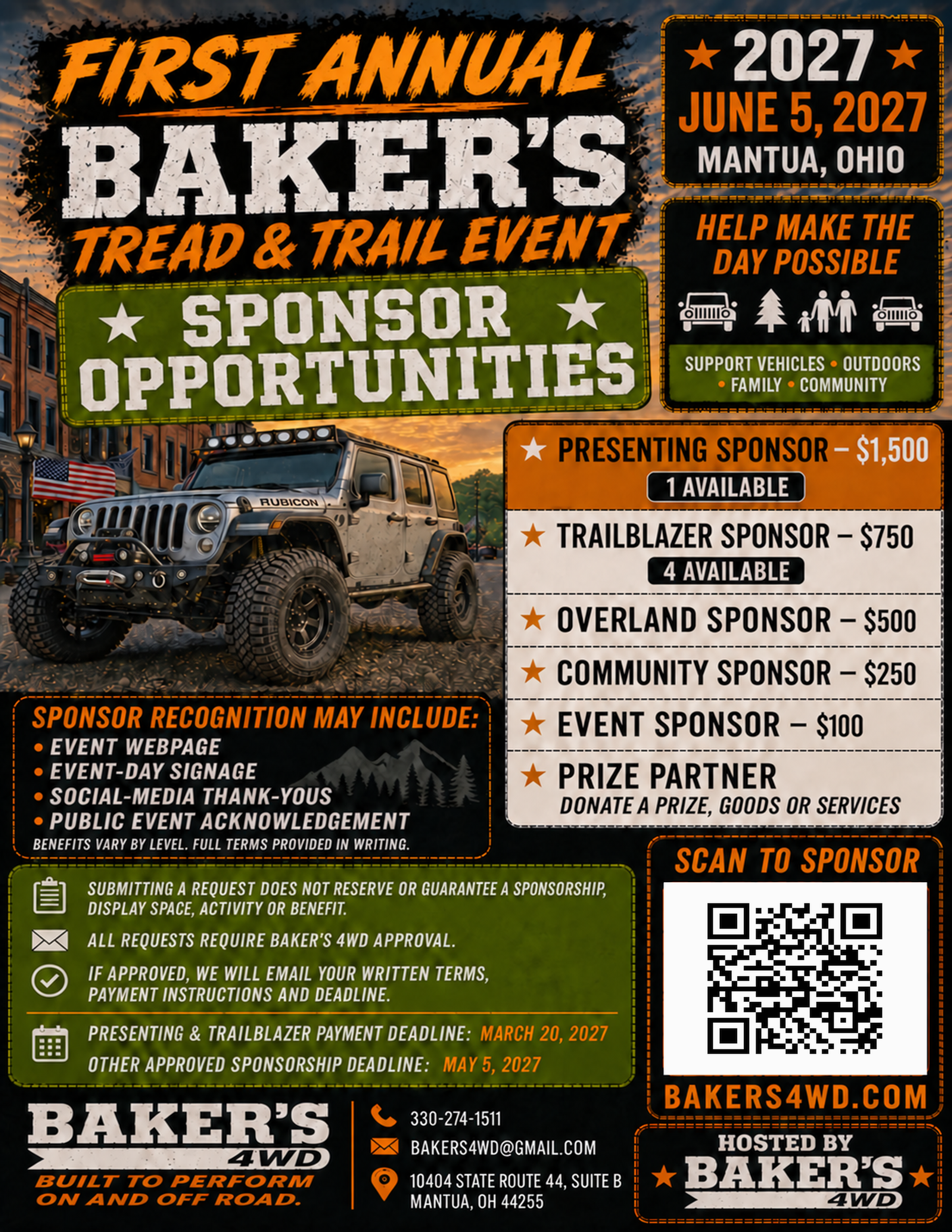 Baker's Tread and Trail sponsor opportunities flyer