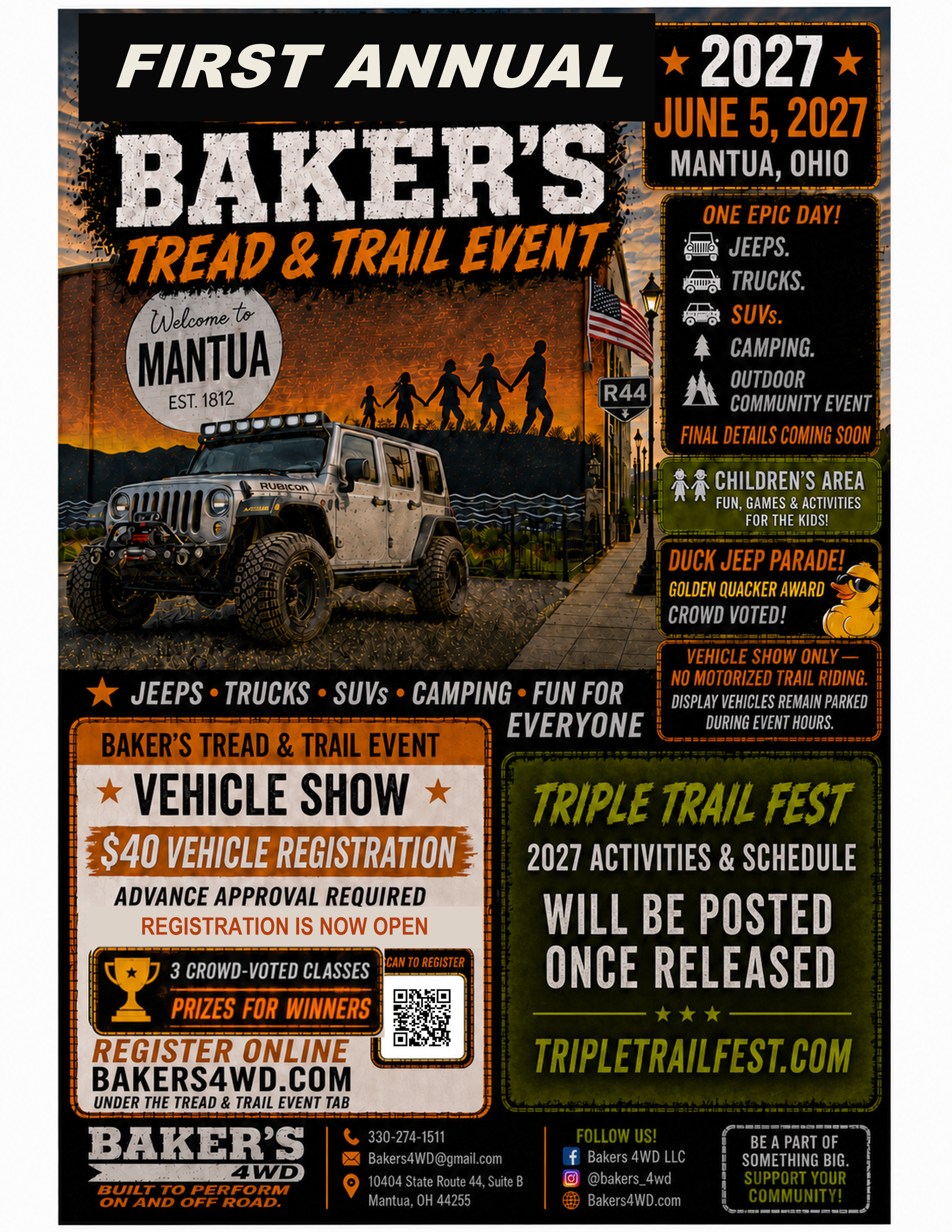 First Annual Baker's Tread and Trail event registration flyer